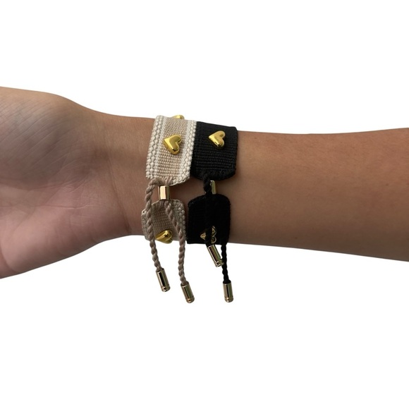 NWT 2 Woven Adjustable Bracelets with Gold Hearts - Picture 3 of 3